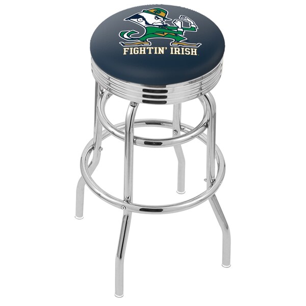 25" Chrome 2-Ring Notre Dame Leprechaun Swivel Bar Stool, Accent Ring